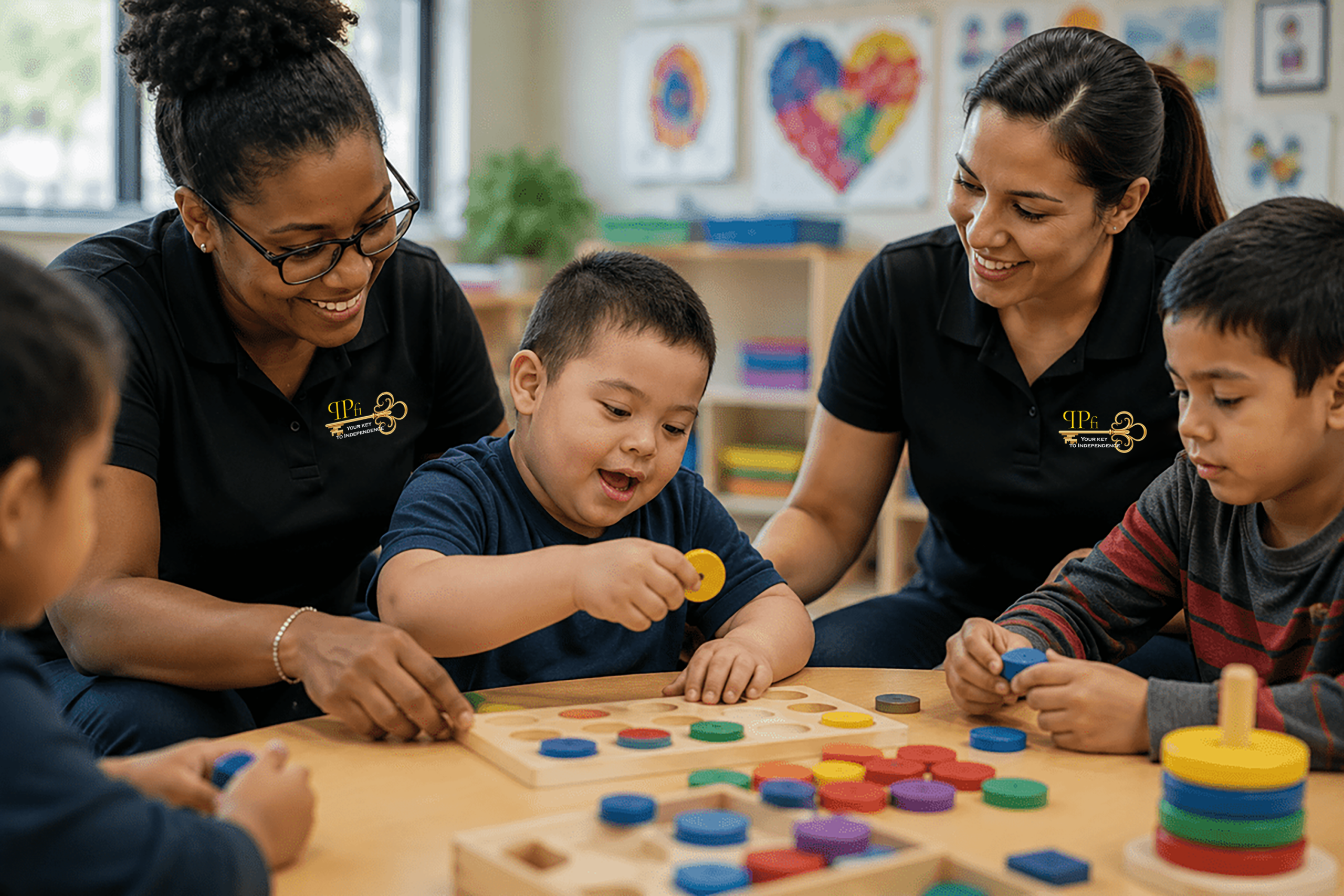 Children and educators working together on social skills development activities
